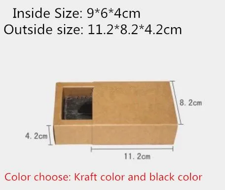 

20pcs/lot-9*6*4cm Small Size Black Kraft Paper Drawer Box Handmade Soap Craft Jewel Macaron Packaging Party Gift Boxes
