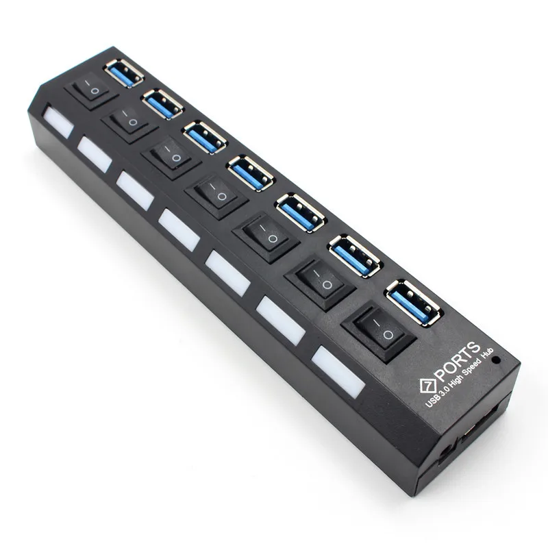 Asunflower 7 портов Высокоскоростной USB 3,0 концентратор разветвитель для ноутбука Настольный удлинитель USB порт несколько usb-хаб 3,0 с адаптером питания