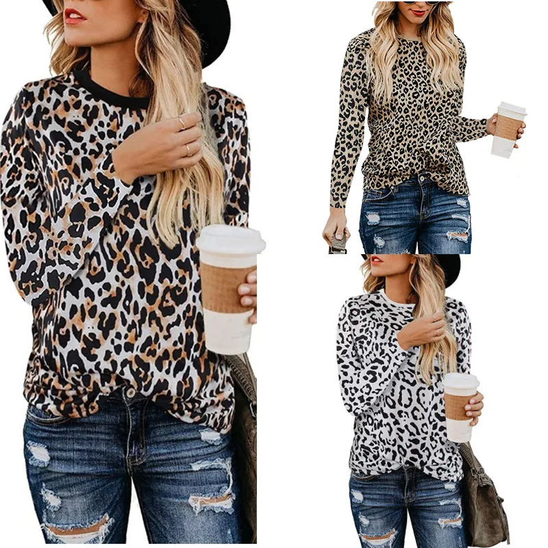 

Women Sweatshirt Pullover Leopard Print Crewneck Long Sleeved Harajuku Streetwear Hoodies Tops Plus Size Casual Clothing