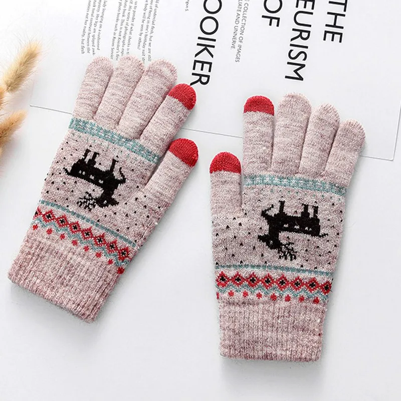 Fashion deer decorative gloves ladies touch screen gloves autumn and winter warm high quality full finger knitting gloves