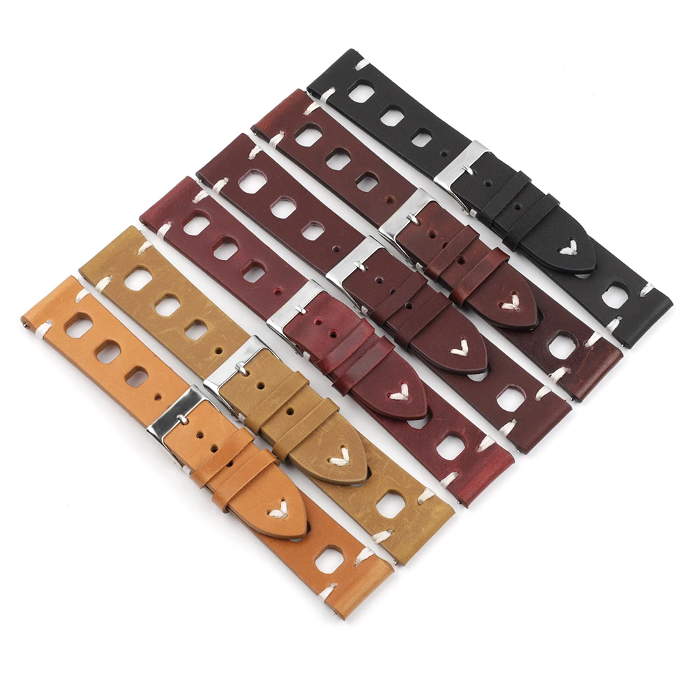 

Vintage Leather Strap Watch Band 18mm 20mm 22mm 24mm Handmade Wrist Bracelet Red Black Brown Color Watchstrap