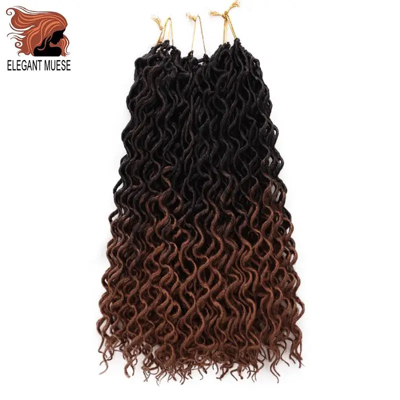 Элегантный Муз Faux locs Curly накладные волосы на крючке, затененные, волосы синтетический эффектом деграде(переход от темного к каштановые волосы для наращивания 18 дюймов 24 подставки для плетения волос