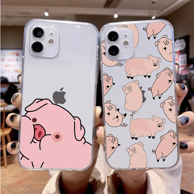 Милый мультяшный свинья прозрачный мягкий чехол для телефона IPhone 12 Mini 11 Pro Max XR XS