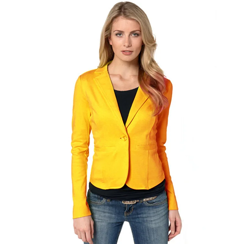 

Spring Women Blazers Jackets Small Chiffon Suit Jacket Candy Color Long Sleeve Slim Suit Button Women Basic Jackets
