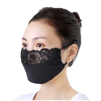 

2PCS Floral Lace Masks Women Washable Reusable Sunscreen Mouth Mask For Outdoor Solid Color Earloop Face Mask Mascarilla Lavable