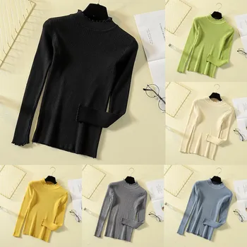 

Fashion Womens Solid Turtleneck Knitting Long Sleeve Slim Tops Casual Dropshipping USA size Leisure jobs fashion Retro t