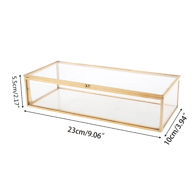 K5DC Golden Vintage Glass Lidded Box Edge Bracelet Keepsake Decorative Jewelry Display Personalized Large Clear Rectangle Box jewelry display pillows mini storage boxes