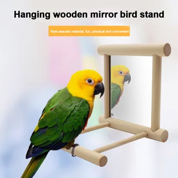 

Swing For Parrot Parakeets Pet Gifts Platform Cage Accessories Fun Play Hanging With Mirror Perch Bird Toy Wooden Stand Exercise