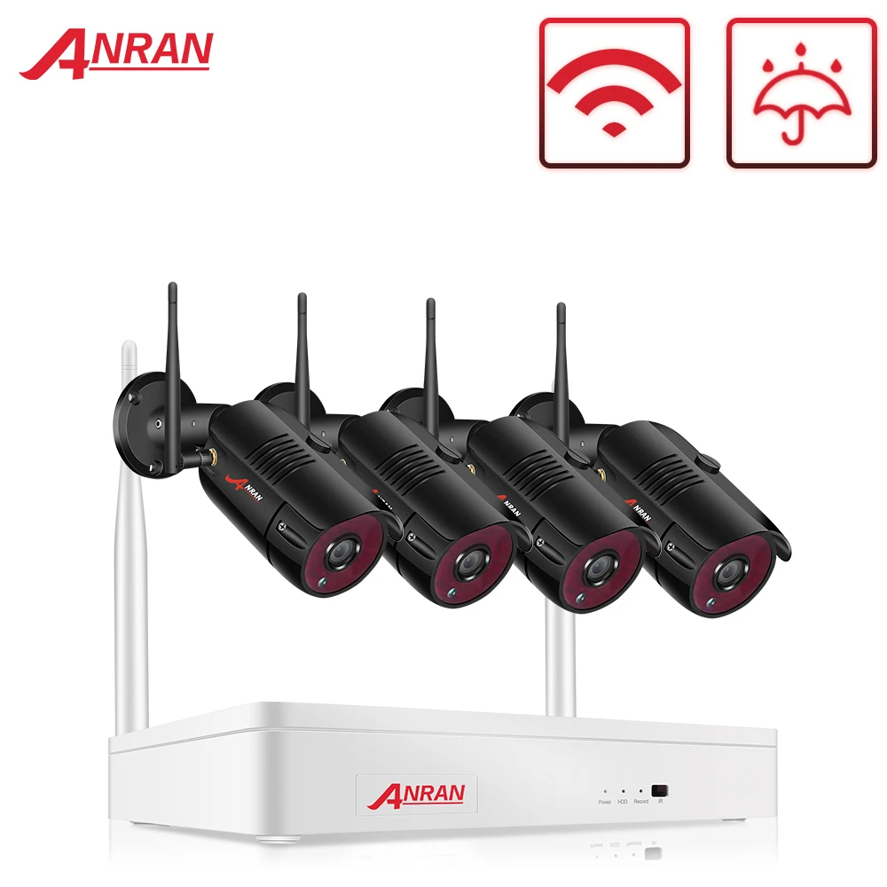 Беспроводная камера видеонаблюдения ANRAN ночного видения 4 канала 2 Мп Wi-Fi NVR 1080P P2P IP