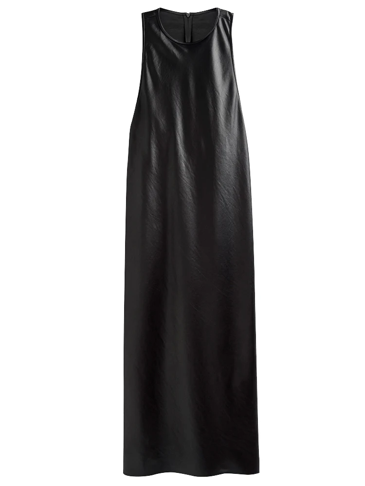 Lautaro Spring Black Extra Long Faux Leather Tank Dress Autumn Elegant  Stylish Backless Maxi Dresses for Women Clothing 2021 - AliExpress 200000345