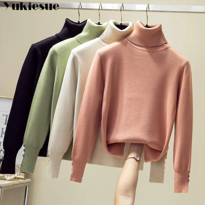 Autumn Winter Knitted Turtleneck Sweater Women Thick Long Oversized Sweaters Solid Cashmere Pullovers Korean Tops | Женская одежда