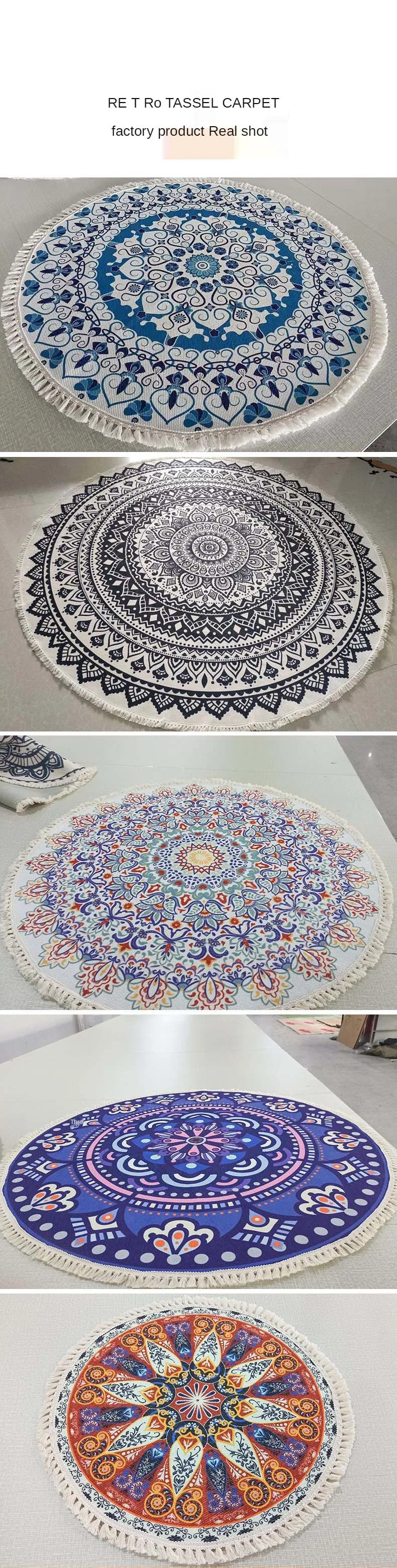 ​Home Decor Retro Bohemian Round Carpet Hand Woven Cotton Linen Carpet Rug Bedside Rug Geometric Floor Mat Living Room Carpet