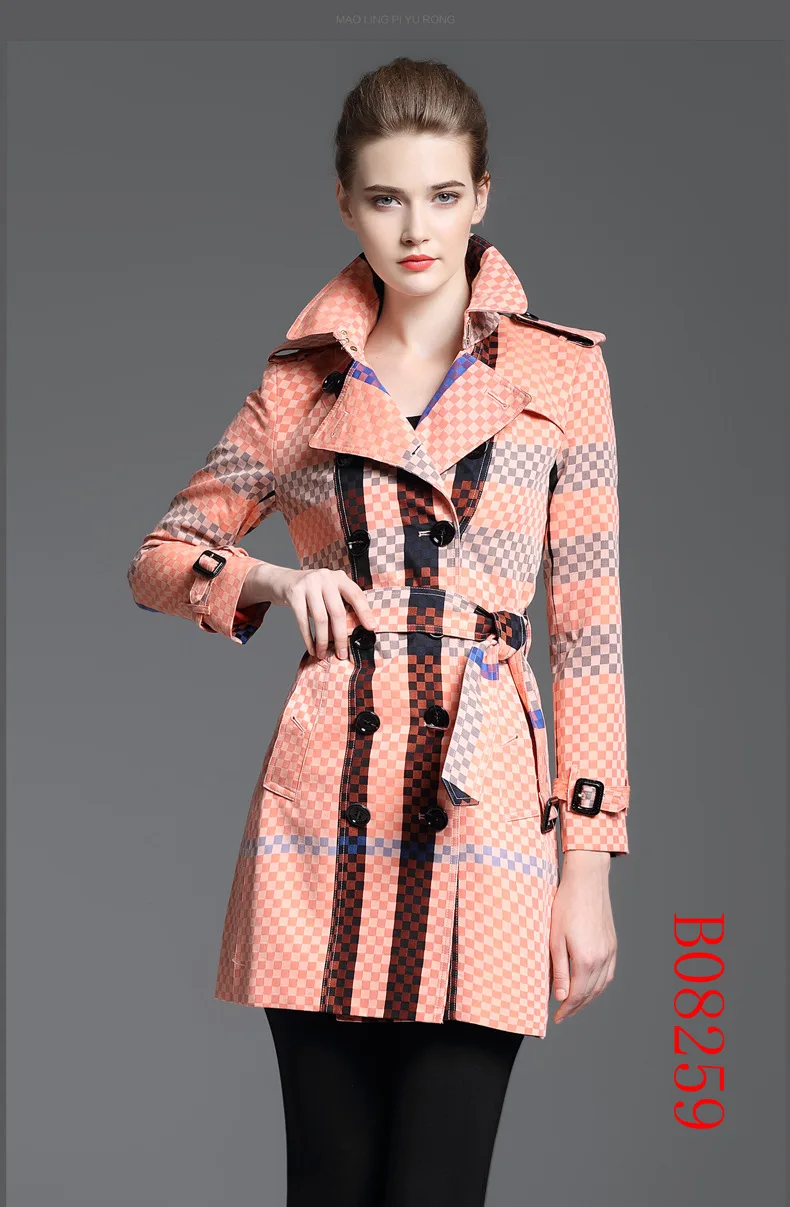 Розовый Европейская и американская Высококачественная клетчатая ветровка для женщин, осень, Новая Европейская и американская двубортная куртка с ch - Цвет: Розовый