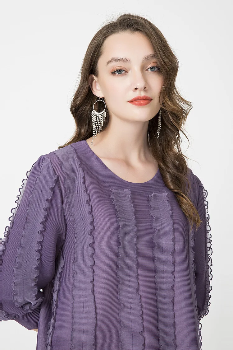 Горячая Miyake модное складное Новое Стильное прямое платье доступно с круглым вырезом из трех четвертей