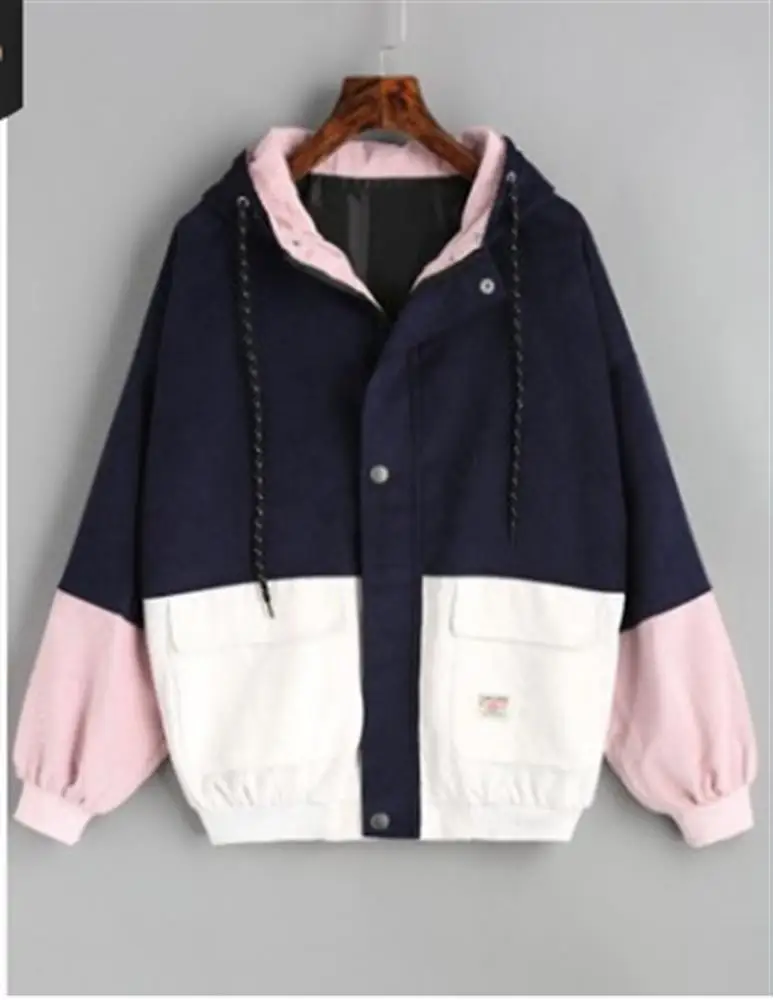 Navy Blue Женская верхняя одежда и пальто, куртки вельветовый с длинным рукавом, Лоскутная куртка на молнии, ветровка, пальто и куртки для женщин - Цвет: Navy Blue