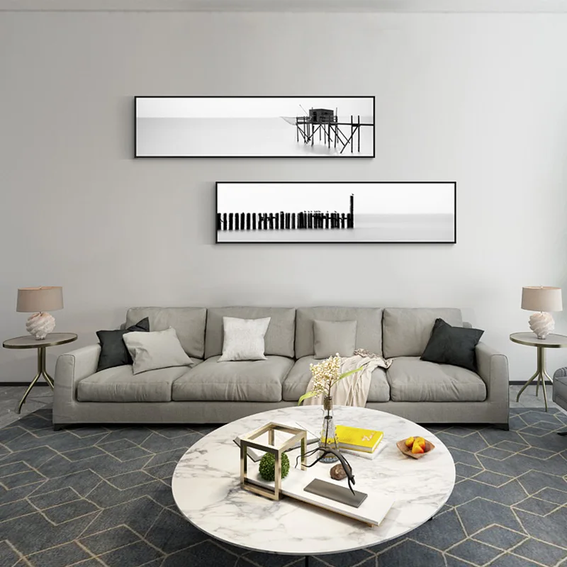 

White and black simple Minimalist Seaside bridge Modern Nordic style Decorative Picture Canvas Wall Art Poster for room Painting