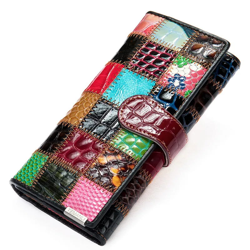 

Women's Wallet Genuine Leather Patchwork Wallet for Women Clutch Bags for Cellphone Women's Purses Coin Wallets Long 4202