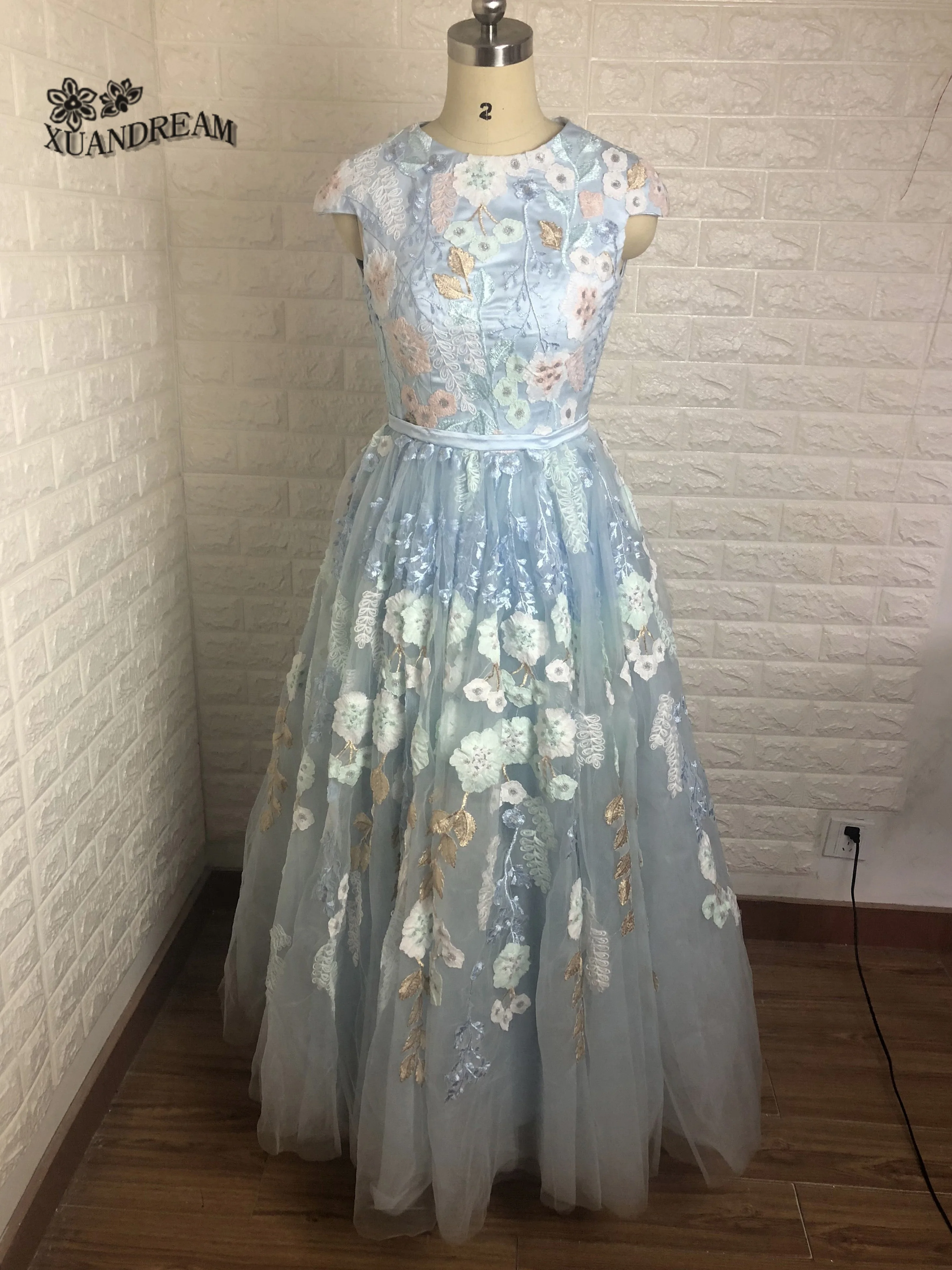 XUANDREAM, Новое поступление, vestido azul turquesa debutante curto, с круглым вырезом, с аппликацией, кружевные Элегантные винтажные длинные платья для выпускного вечера, XD-144