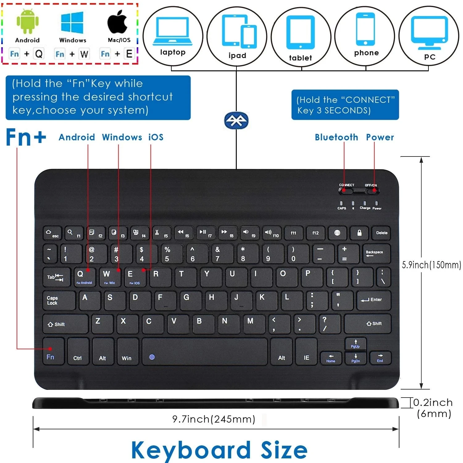 Wireless Bluetooth Keyboard For Tablet PU Leather Case Stand Cover  For Pad 7 8 Inch 9 10 Inch For IOS Android Windows