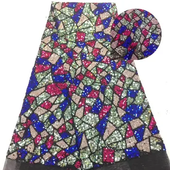 

Nigerian Lace Fabrics 5 yard Sequins lace fabric net lace fabric 2019 Sequins lace fabric for women party dress