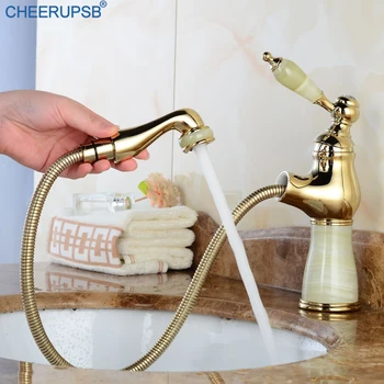 

Faucet Bathroom Pull Out Vintage Basin Sink Faucets Hot Cold Water Mixer Tap Rotatable Modern Golden Taps Deck Mount Torneiras