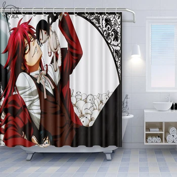 

NYAA Black Butler Anime Ciel Shower Curtain Polyester Fabric High Defintion Thickened Bathroom Curtain Waterproof With 12 Hook