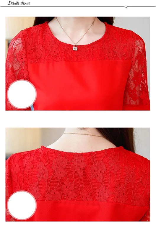 Rendas шифон Mulheres Camisas E Blusas Nova Moda Alargamento Топы с коротким рукавом и круглым вырезом de Roupas Casuais Senhoras blusas