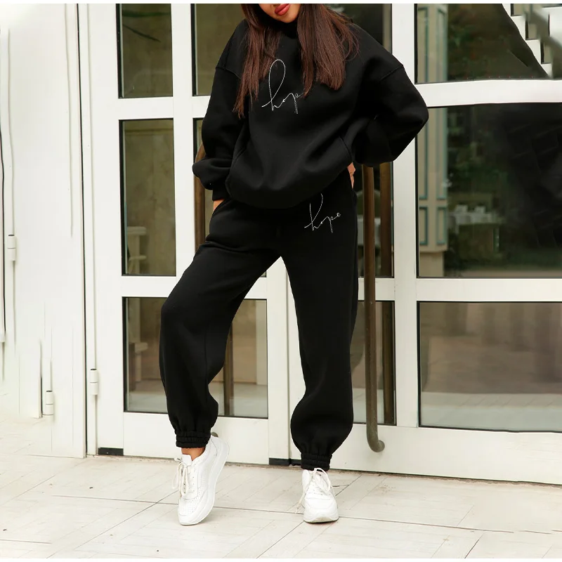 Two Piece Set Casual Fleece Tracksuit Women Winter 2021 Women's Sets Oversized Hooded Long Sleeve Hoodie Sport Pants Lady Suit