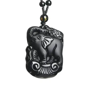 

Natural obsidian auspicious elephant pendant necklace crystal jewelry gifts men and women necklace Fine jewelry