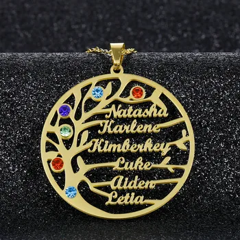 

Custom Name Necklace Stainless Steel Birthstone Family Tree Letter Pendant Necklace for Women Personalized Tree of Life Gift