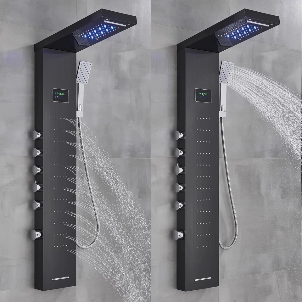 Description Picture 4 of itemDigital Display Rainfall Shower Faucet Bathroom SPA Massage Jet Black LED Light Shower Panel With Handshower Bidet Sprayer Tap