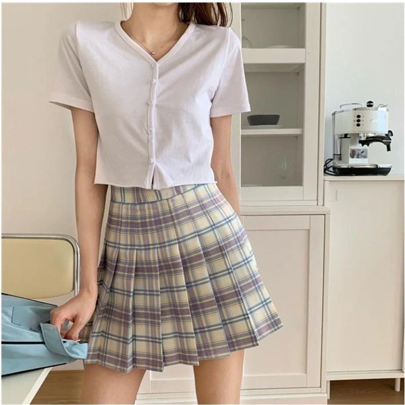 2020 Women High Waist Pleated Plaid Skirts Casual Sweet Preppy Uniform Tartan Girl Student Short-Skirt Small Fresh Mini Skirts