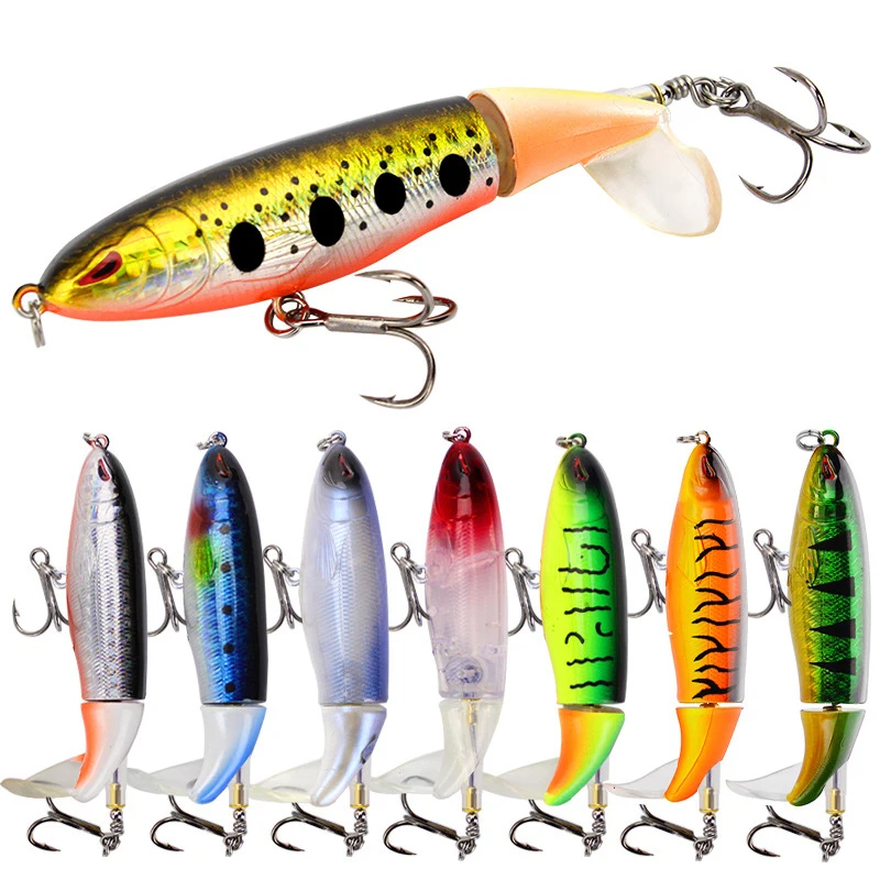 

1pc Floating Pencil Fishing Lure 90mm 145mm Top Water Popper Hard Bait Rotating Tail Wobblers Artificial Tractor Swimbaits