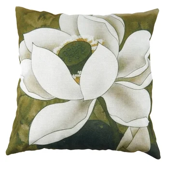 

Lotus Leaf Butterfly Flowers Pattern Flax Throw Pillow Case Cushion Cover Home Sofa Decorative 18 X 18 Inch#5