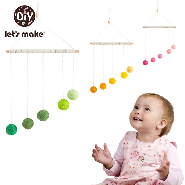 Let's Make Wooden Baby Rattles Colorful Wool Ball Pendant Bed Bell Mobile Hanging Crib Montessori Toy Decor Nursing Baby Product 1