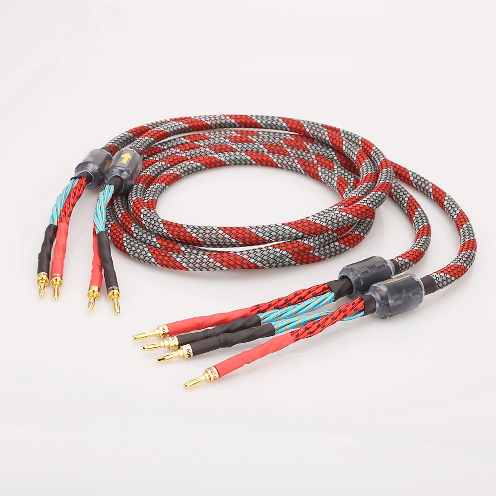 Cabo Alto-falante sem Oxigênio Par de Cabo de Áudio Hi-fi Amplificador de Alto-falante Cabo de Plugue e Banana de Alta Qualidade