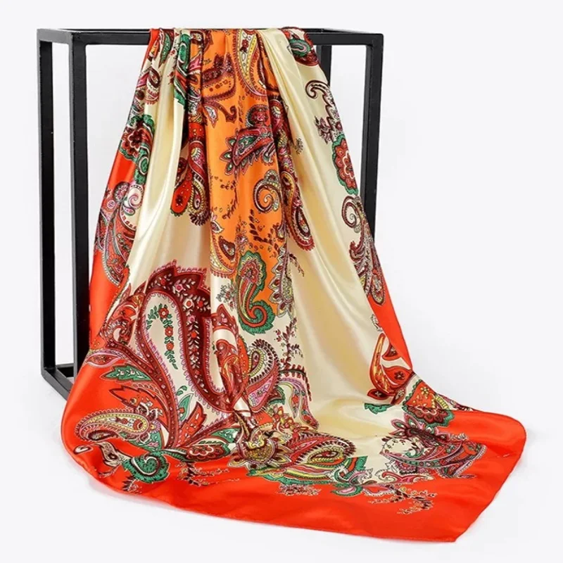 Шелковые шарфы Foulard 90*90 см квадратная голова хиджаб шарф Женский шифон шаль Бандана обертывание глушитель парео - Цвет: 19