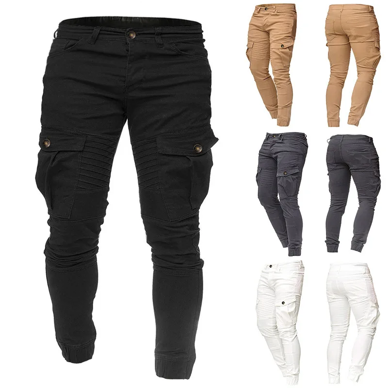 

Autumn New Style Plus-sized Menswear Pleated Joint Solid Color Casual Pants Ouma Pocket Decoration Elastic Waist Beam Leg Trouse
