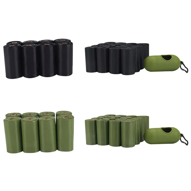 1/8/16 Rolls 15 Pcs/Roll Dog Waste Bag Refills(and) A Dispenser With Leash Clip, Pet Outdoor Walking Environmental Friendly Cle