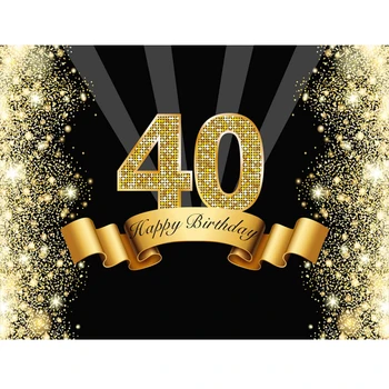 

Happy 40 60 70 80th Birthday Backdrop Black Gold Party Supplies Banner Glitter Sparkle Photography Background Photoshoot Props