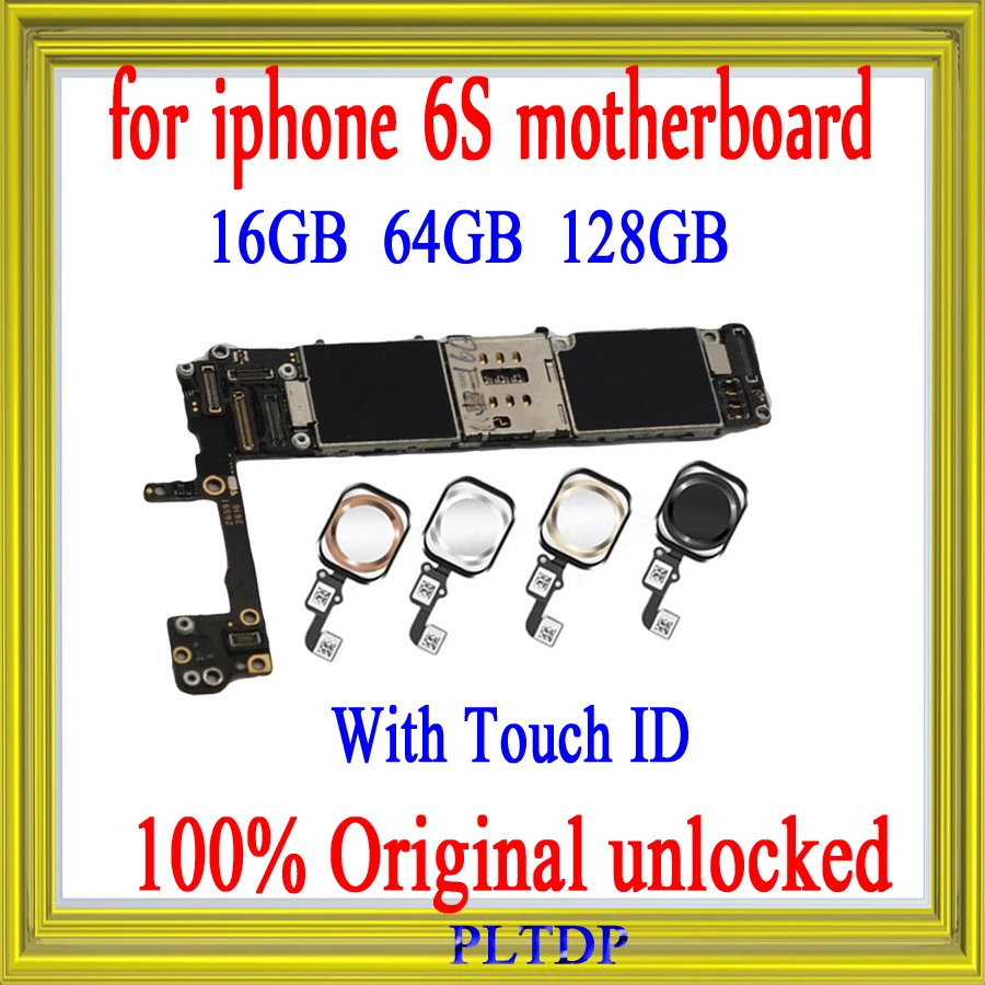 Для iPhone 6S материнская плата с сенсорным ID/без touch ID, Заводская разблокированная с системой IOS 16 Гб/64 Гб/128 ГБ