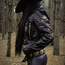 Прямые продажи с фабрики, модные брендовые уличные Куртки из искусственной кожи с вышивкой в стиле панк, мотоциклетные кожаные куртки с заклепками и бусинами, wq2440