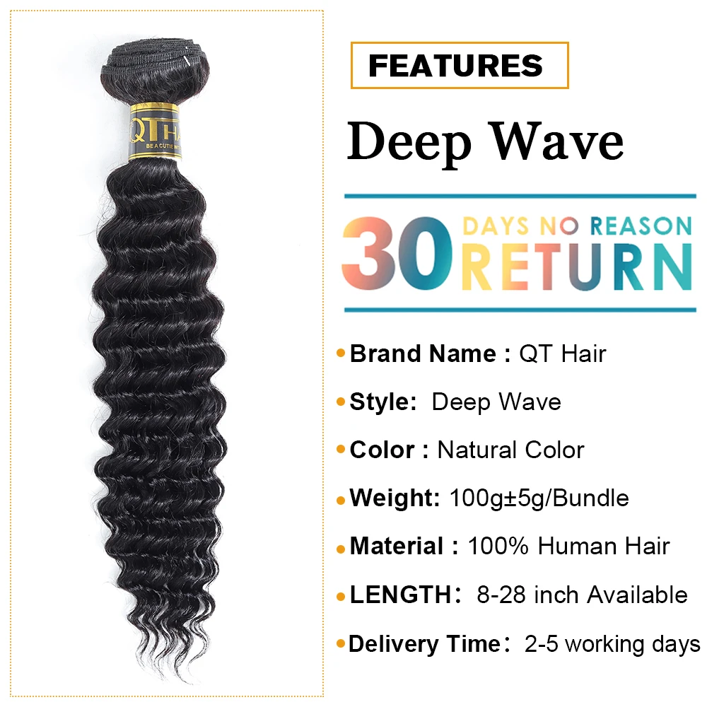 True to Length Deep Wave 3 Bundles Brazilian Human Hair Weave Bundles Take Colorl QThair Remy