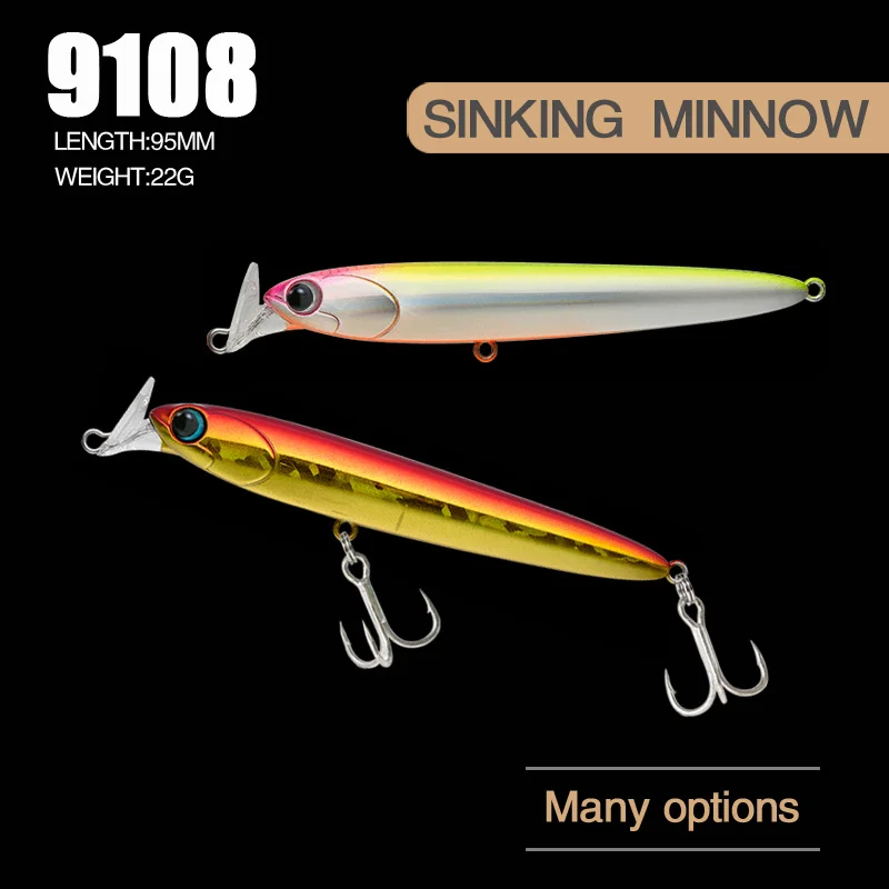 Sinking Minnow Fishing Lure Hard Full Water Lokt Weights 22G 9.5Cm Wobblers Trolling For Pike Fish Mino Ace Winter Pesca Tackle