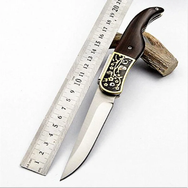 Точечный новый нож высокого качества Ebony Ручка Открытый нож кемпинг многоцелевой Медная головка Складной нож инструмент