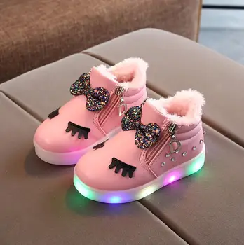 

Brand Winter Autumn Children's Led Sneakers Girls Boys Glowing Shoes Kids Luminous Girls Warm Fur Sneakers Baby Kid Shoes