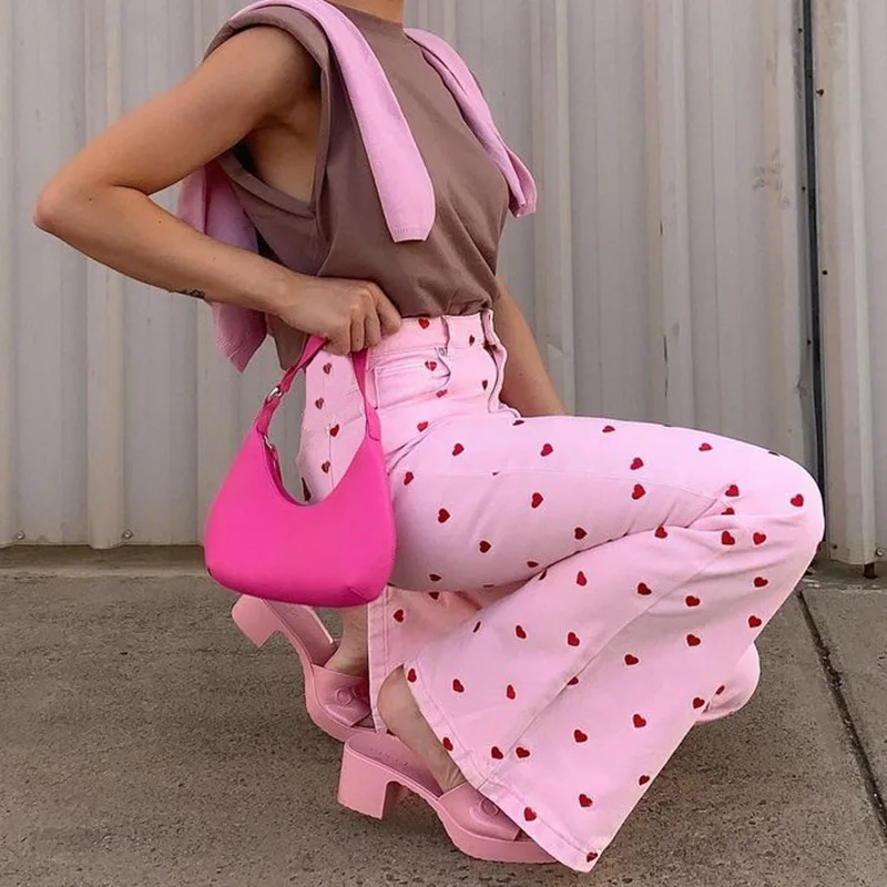 Pink Pants Heart Printed Sweet Trousers 