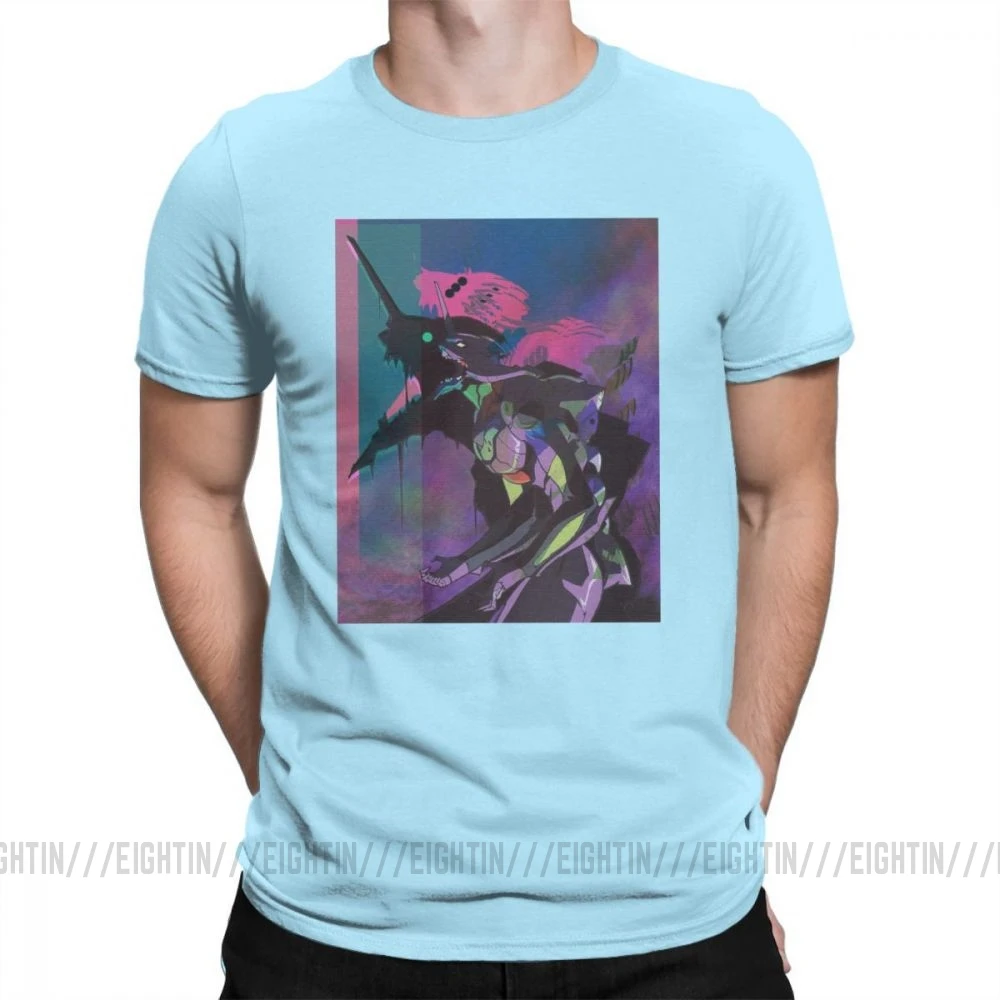 Evangelion Vapor единица 01 Повседневная футболка мужская одежда с короткими рукавами белая футболка из хлопка с круглым вырезом - Цвет: Небесно-голубой