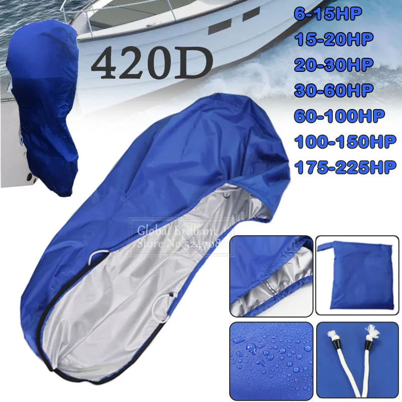420d 6225hp Boat Full Outboard Engine Cover Waterproof Sunshade Dustproof Protection Blue For