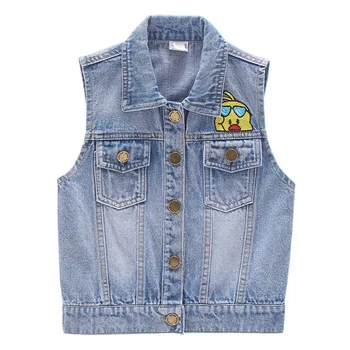 

Baby Boy Vest Children High Quality Sleeveless Jacket Fashion Small Yellow Duck Patch Letter Printing Denim Waistcoats for Boys